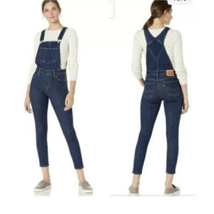LEVIS Skinny Dip Blue Rinse SKINNY OVERALLS Side-Zip Denim Jeans Jumpsuit 29